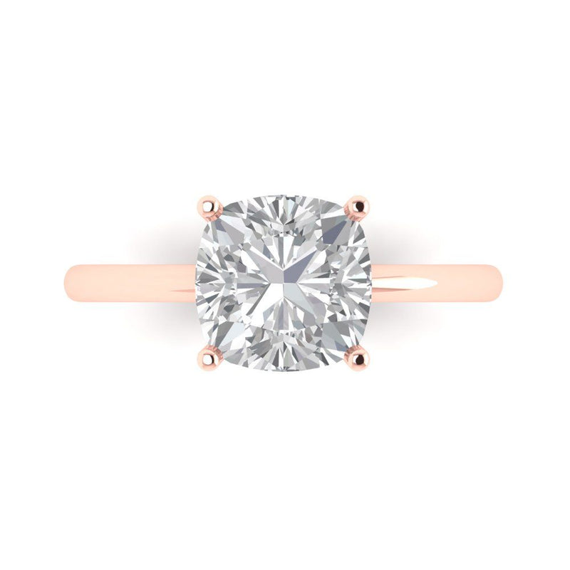 2.5 ct Brilliant Cushion Cut Natural Diamond Stone Clarity SI1-2 Color G-H Rose Gold Solitaire Ring