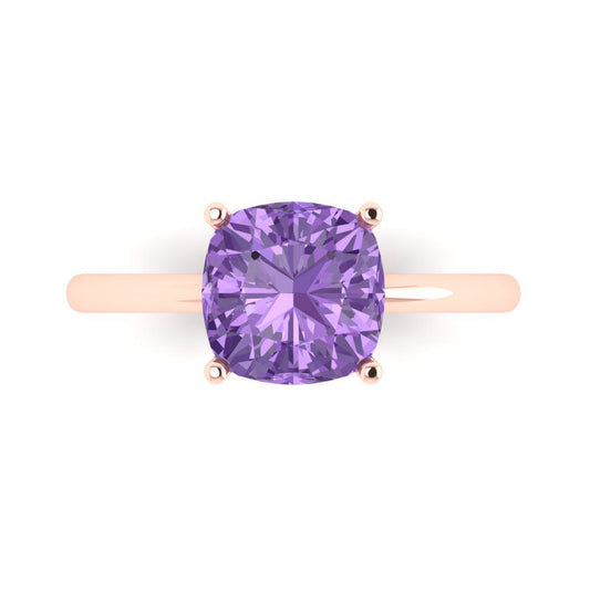 2.5 cttw Simulated Alexandrite Solitaire  Engagement Ring - Solid Rose Gold (VVS1, Cushion Cut,8mm)
