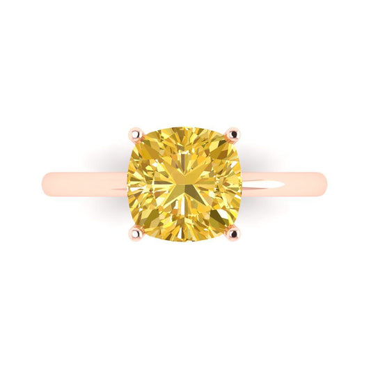 2.5 cttw Zirconia Simulated Yellow Diamond Solitaire  Engagement Ring - Solid Rose Gold (VVS1, Cushion Cut,8mm)