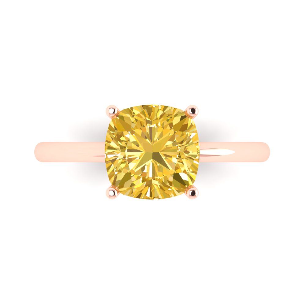 2.5 cttw Natural Citrine Solitaire  Engagement Ring - Solid Gold (Cushion Cut,8mm)