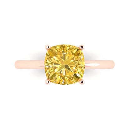 2.5 cttw Natural Citrine Solitaire  Engagement Ring - Solid Gold (Cushion Cut,8mm)