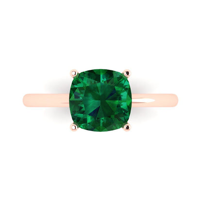 2.5 cttw Simulated Emerald Solitaire  Engagement Ring - Solid Gold (Cushion Cut,8mm)
