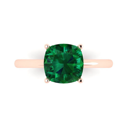 2.5 cttw Simulated Emerald Solitaire  Engagement Ring - Solid Rose Gold (VVS1, Cushion Cut,8mm)