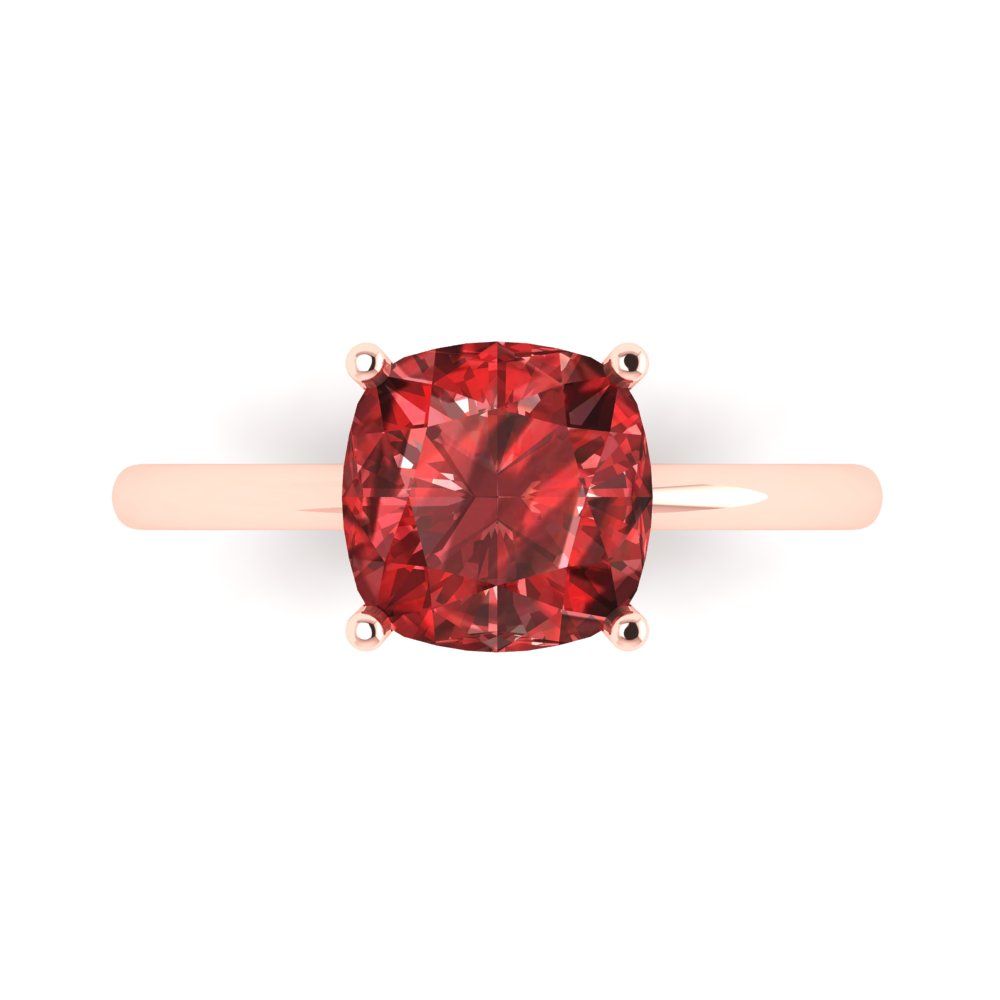 2.5 cttw Natural Garnet Solitaire  Engagement Ring - Solid Gold (Cushion Cut,8mm)
