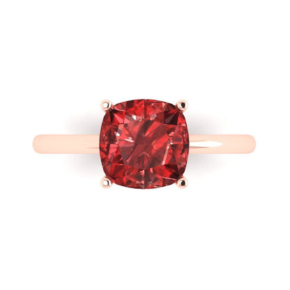 2.5 cttw Natural Garnet Solitaire  Engagement Ring - Solid Gold (Cushion Cut,8mm)