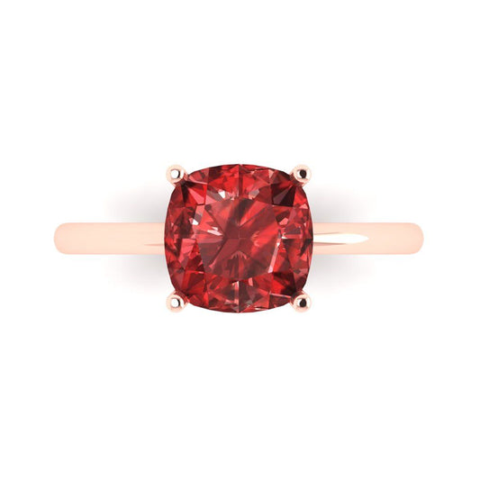 2.5 cttw Natural Garnet Solitaire  Engagement Ring - Solid Rose Gold (VVS1, Cushion Cut,8mm)