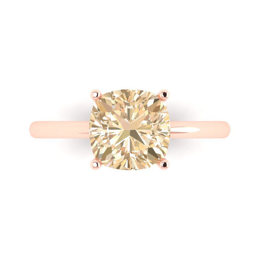 2.5 cttw Natural Morganite Solitaire  Engagement Ring - Solid Rose Gold (VVS1, Cushion Cut,8mm)