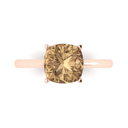 2.5 cttw Zirconia Simulated Champagne Diamond Solitaire  Engagement Ring - Solid Gold (VVS1, Cushion Cut,8mm)