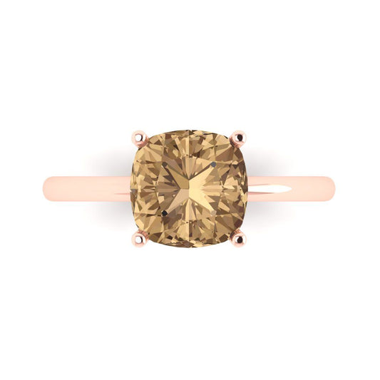 2.5 cttw Zirconia Simulated Champagne Diamond Solitaire  Engagement Ring - Solid Rose Gold (VVS1, Cushion Cut,8mm)