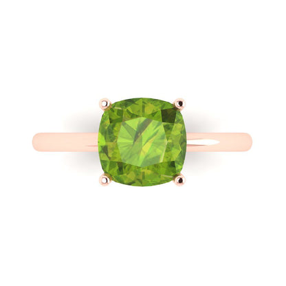 2.5 cttw Natural Peridot Solitaire  Engagement Ring - Solid Gold (Cushion Cut,8mm)