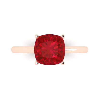 2.5 cttw Simulated Ruby Solitaire  Engagement Ring - Solid Rose Gold (VVS1, Cushion Cut,8mm)