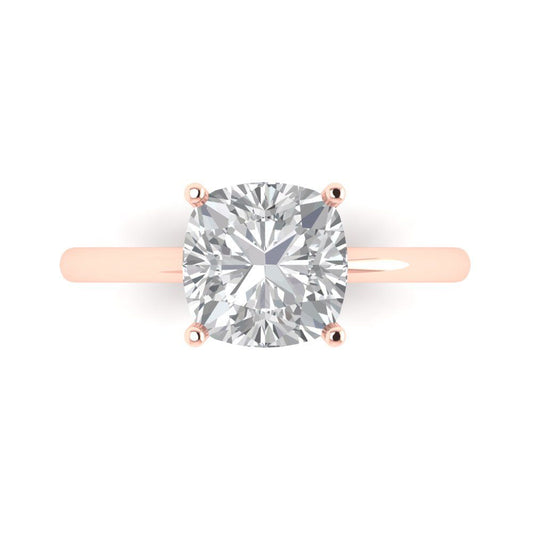 2.5 cttw Moissanite Solitaire  Engagement Ring - Solid Rose Gold (VVS1, Cushion Cut,8mm)