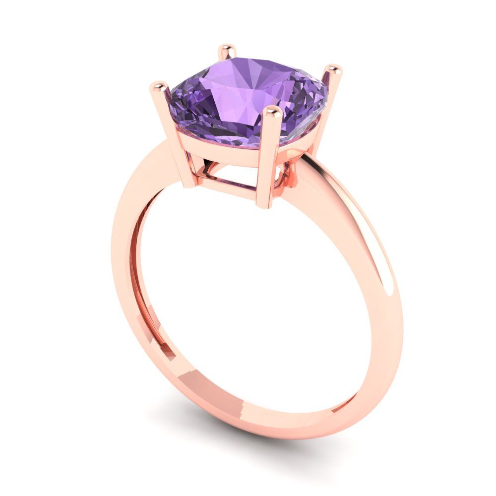 2.5 cttw Simulated Alexandrite Solitaire  Engagement Ring - Solid Gold (Cushion Cut,8mm)