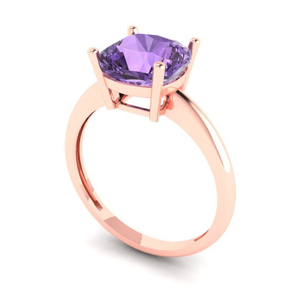 2.5 cttw Simulated Alexandrite Solitaire  Engagement Ring - Solid Gold (Cushion Cut,8mm)