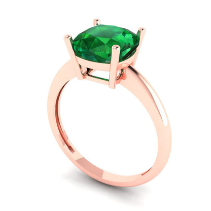 2.5 cttw Simulated Emerald Solitaire  Engagement Ring - Solid Gold (Cushion Cut,8mm)