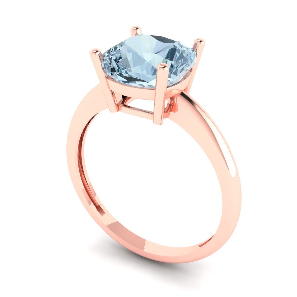 2.5 cttw Natural Swiss Blue Topaz Solitaire  Engagement Ring - Solid Gold (Cushion Cut,8mm)