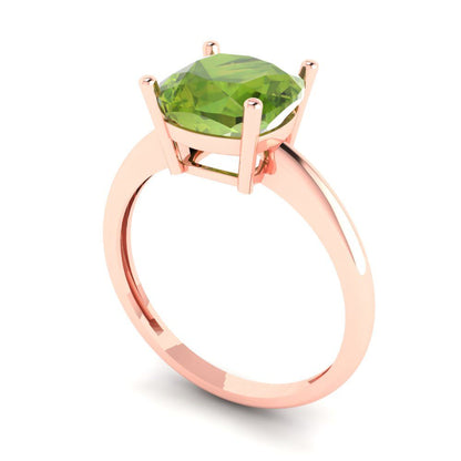 2.5 cttw Natural Peridot Solitaire  Engagement Ring - Solid Gold (Cushion Cut,8mm)