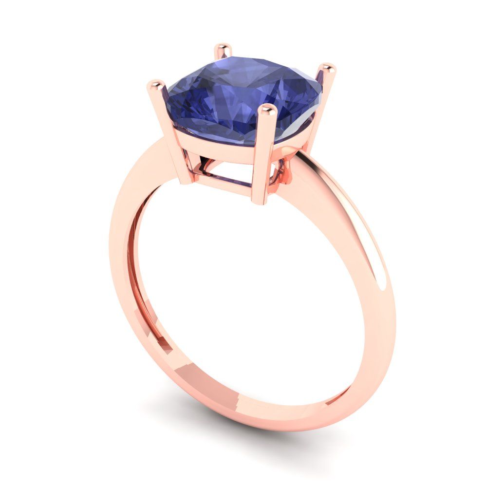 2.5 cttw Simulated Tanzanite Solitaire  Engagement Ring - Solid Gold (Cushion Cut,8mm)