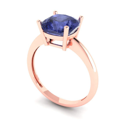 2.5 cttw Simulated Tanzanite Solitaire  Engagement Ring - Solid Gold (Cushion Cut,8mm)