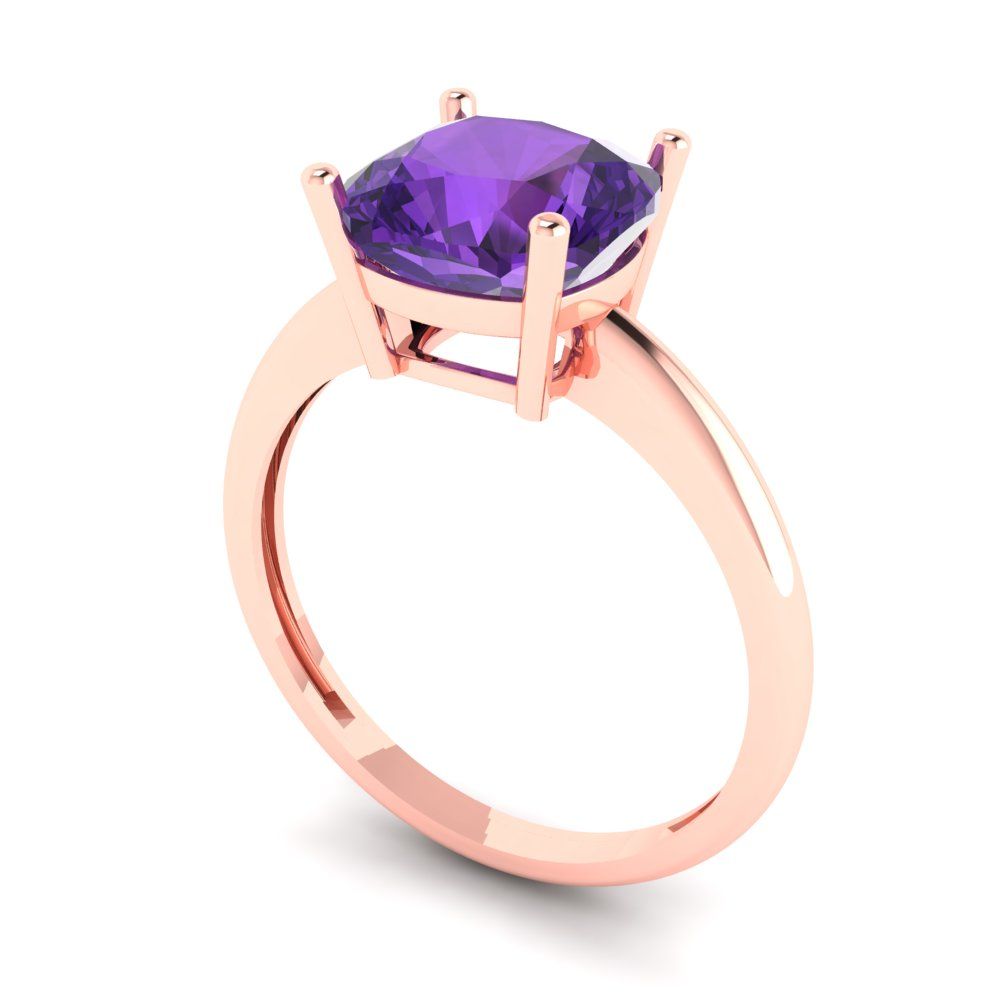 2.5 cttw Natural Amethyst Solitaire  Engagement Ring - Solid Gold (Cushion Cut,8mm)
