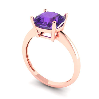 2.5 cttw Natural Amethyst Solitaire  Engagement Ring - Solid Gold (Cushion Cut,8mm)