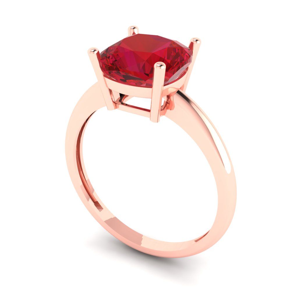 2.5 cttw Simulated Ruby Solitaire  Engagement Ring - Solid Rose Gold (VVS1, Cushion Cut,8mm)