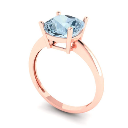 2.5 cttw Natural Aquamarine Solitaire  Engagement Ring - Solid Gold (Cushion Cut,8mm)