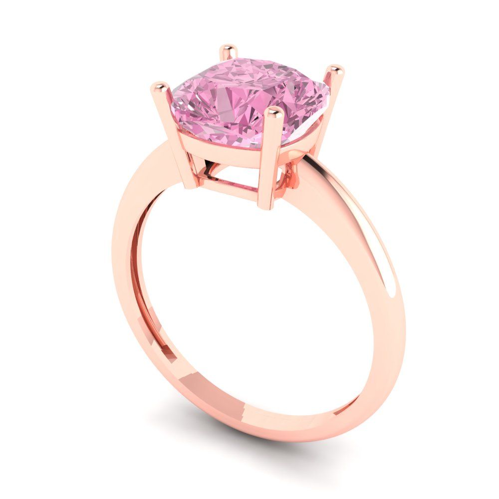 2.5 cttw Zirconia Simulated Pink Diamond Solitaire  Engagement Ring - Solid Gold (VVS1, Cushion Cut,8mm)