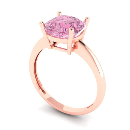 2.5 cttw Zirconia Simulated Pink Diamond Solitaire  Engagement Ring - Solid Gold (VVS1, Cushion Cut,8mm)