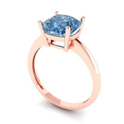 2.5 cttw Zirconia Simulated Blue Diamond Solitaire  Engagement Ring - Solid Gold (VVS1, Cushion Cut,8mm)