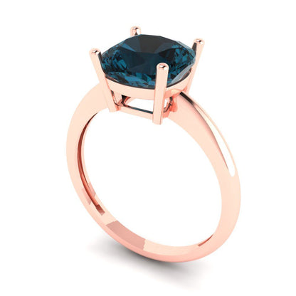 2.5 cttw Natural London Blue Topaz Solitaire  Engagement Ring - Solid Gold (Cushion Cut,8mm)