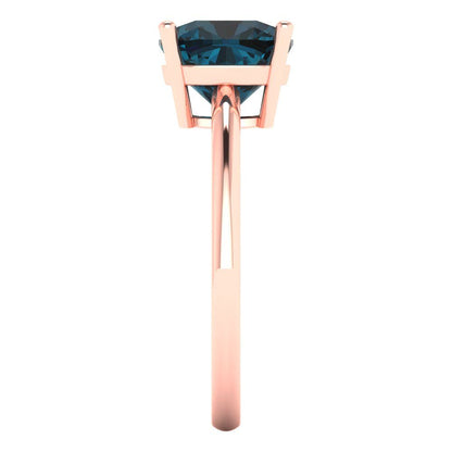 2.5 cttw Natural London Blue Topaz Solitaire  Engagement Ring - Solid Gold (Cushion Cut,8mm)