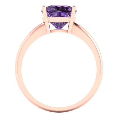 2.5 cttw Simulated Alexandrite Solitaire  Engagement Ring - Solid Gold (Cushion Cut,8mm)