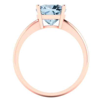 2.5 cttw Natural Aquamarine Solitaire  Engagement Ring - Solid Gold (Cushion Cut,8mm)