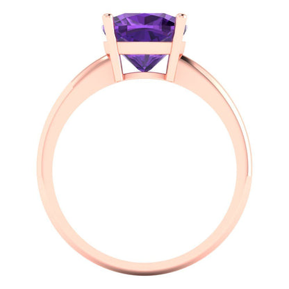 2.5 cttw Natural Amethyst Solitaire  Engagement Ring - Solid Gold (Cushion Cut,8mm)