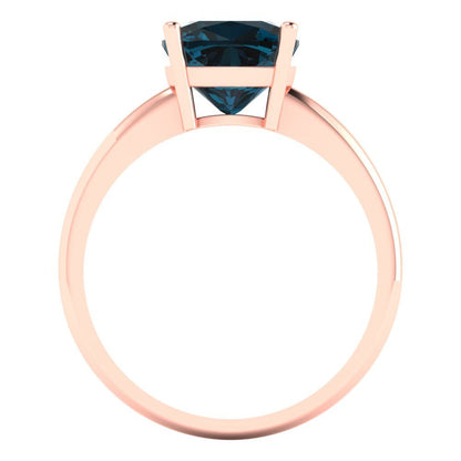 2.5 cttw Natural London Blue Topaz Solitaire  Engagement Ring - Solid Gold (Cushion Cut,8mm)
