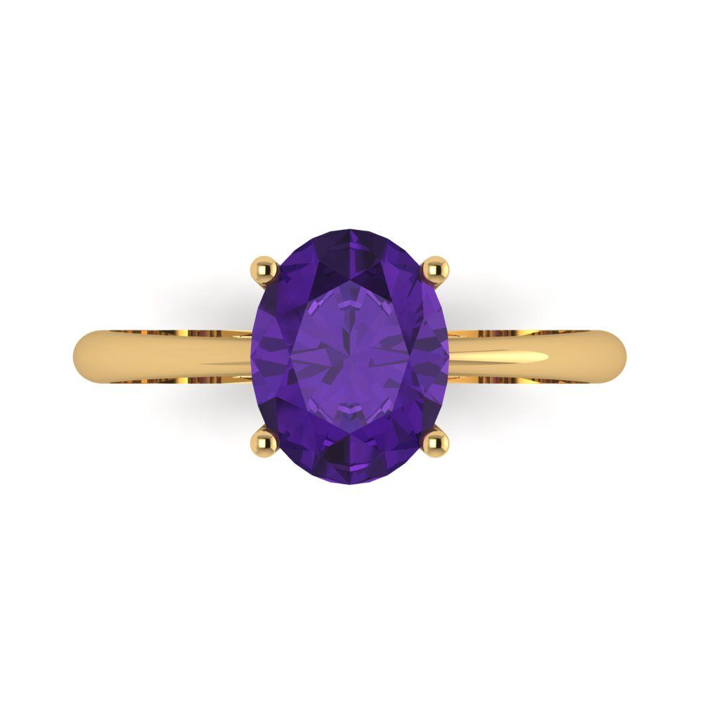 2 cttw Natural Amethyst Solitaire  Engagement Ring - Solid Gold (Oval Cut,9x7mm)