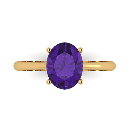 2 cttw Natural Amethyst Solitaire  Engagement Ring - Solid Gold (Oval Cut,9x7mm)