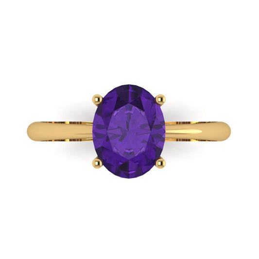 2 cttw Natural Amethyst Solitaire  Engagement Ring - Solid Yellow Gold (VVS1, Oval Cut,9x7mm)