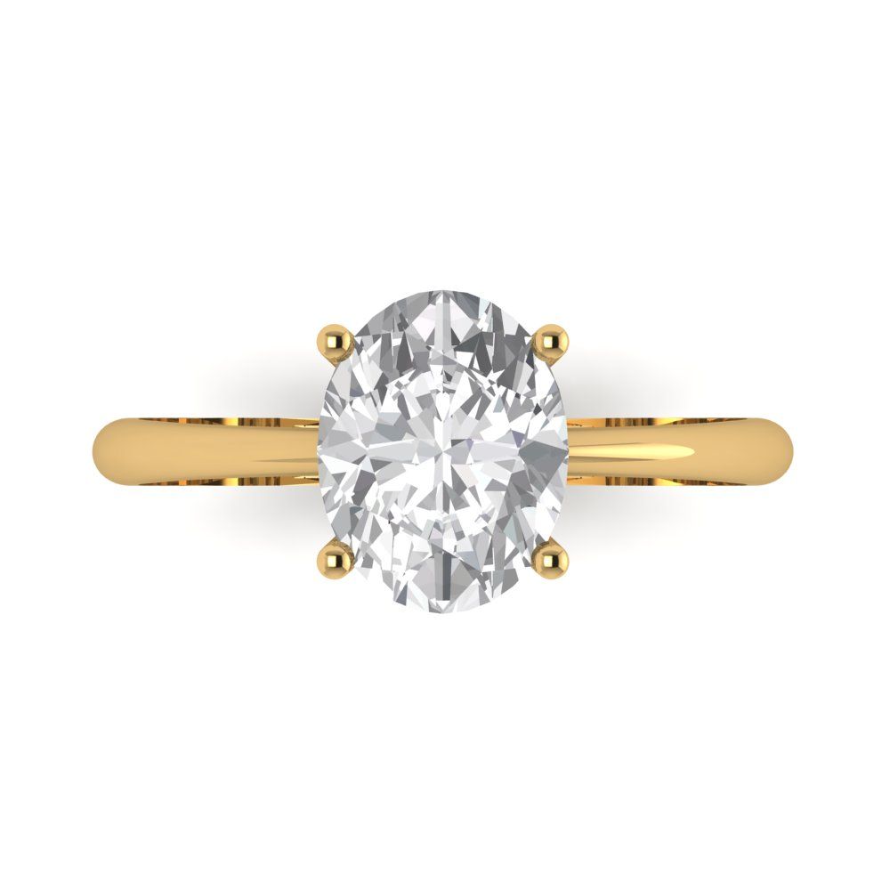 2 cttw Moissanite Solitaire  Engagement Ring - Solid Yellow Gold (VVS1, Oval Cut,9x7mm)