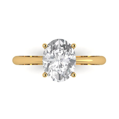 2 cttw Moissanite Solitaire  Engagement Ring - Solid Yellow Gold (VVS1, Oval Cut,9x7mm)