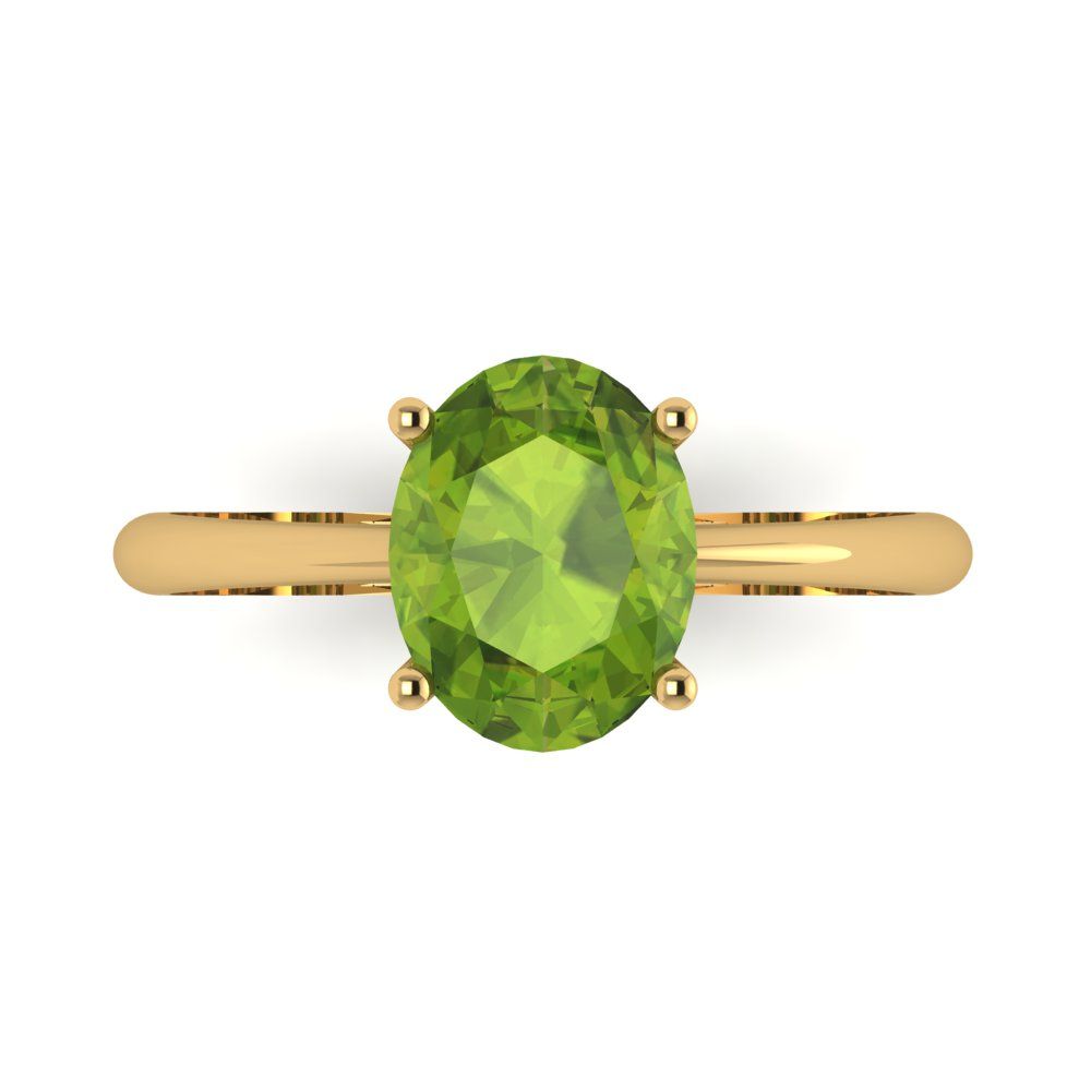 2 cttw Natural Peridot Solitaire  Engagement Ring - Solid Yellow Gold (VVS1, Oval Cut,9x7mm)