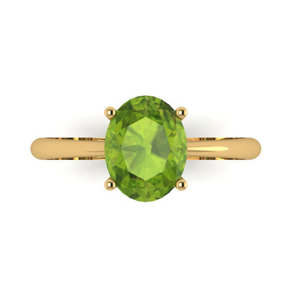 2 cttw Natural Peridot Solitaire  Engagement Ring - Solid Yellow Gold (VVS1, Oval Cut,9x7mm)