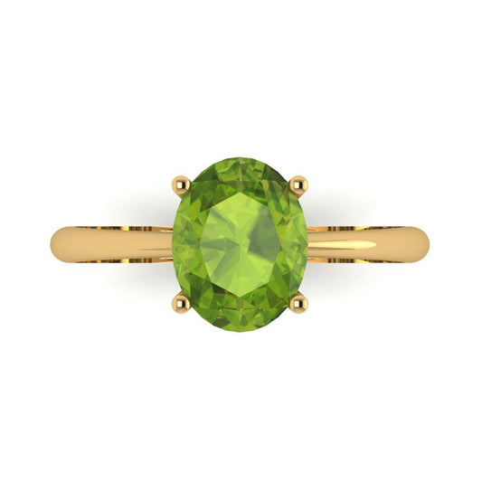 2 cttw Natural Peridot Solitaire  Engagement Ring - Solid Yellow Gold (VVS1, Oval Cut,9x7mm)