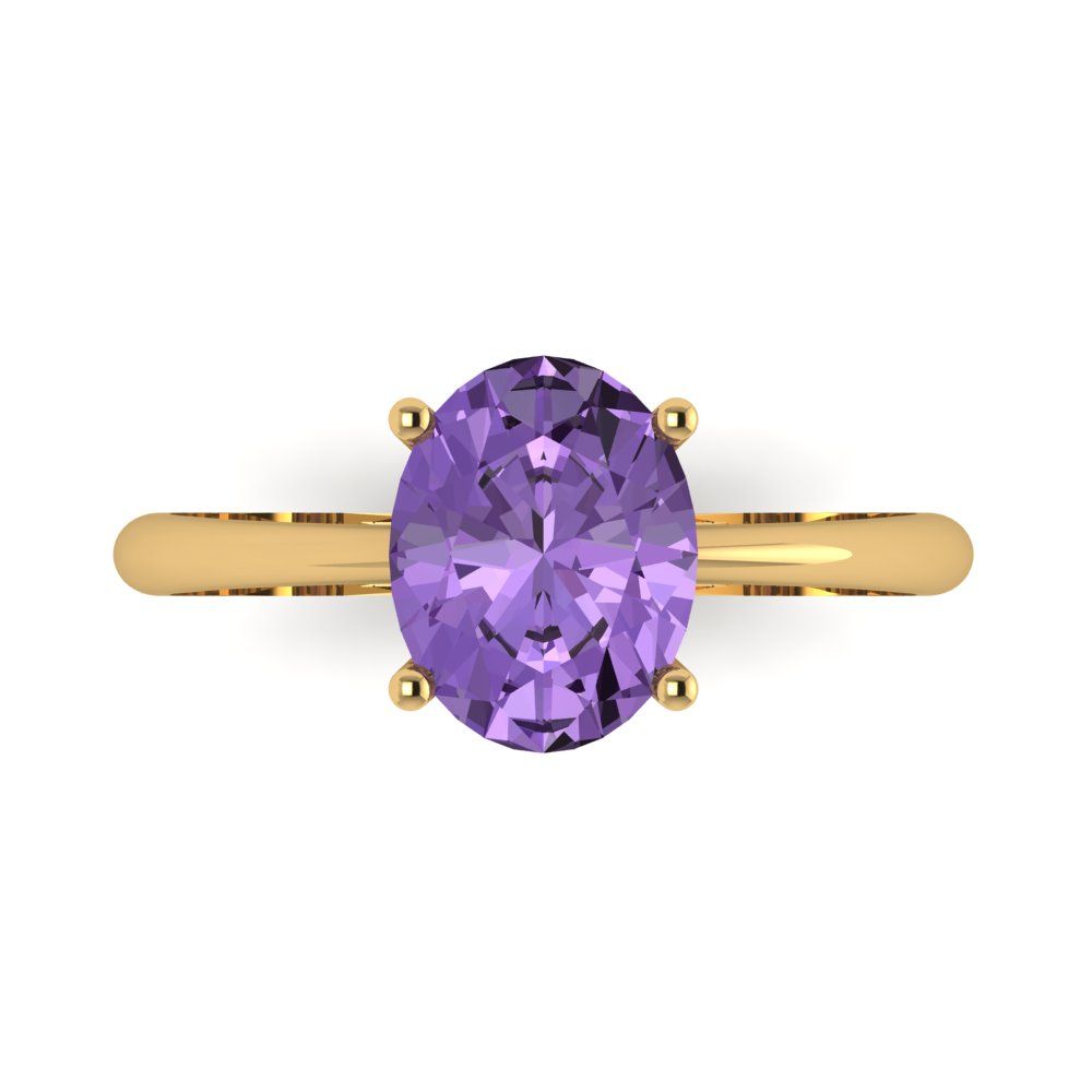 2 cttw Simulated Alexandrite Solitaire  Engagement Ring - Solid Yellow Gold (VVS1, Oval Cut,9x7mm)