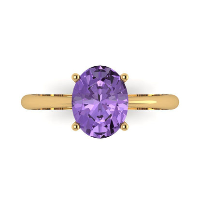 2 cttw Simulated Alexandrite Solitaire  Engagement Ring - Solid Yellow Gold (VVS1, Oval Cut,9x7mm)