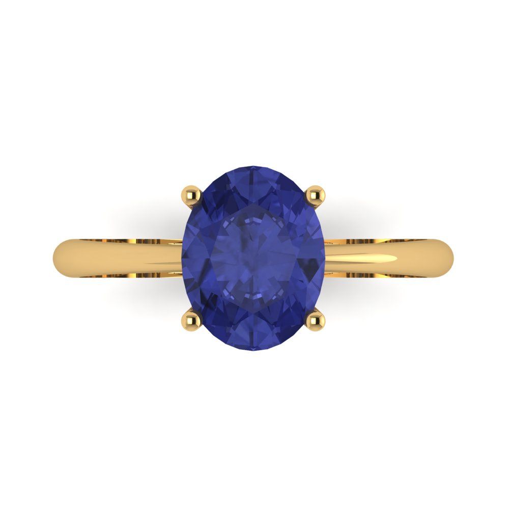 2 cttw Simulated Tanzanite Solitaire  Engagement Ring - Solid Yellow Gold (VVS1, Oval Cut,9x7mm)