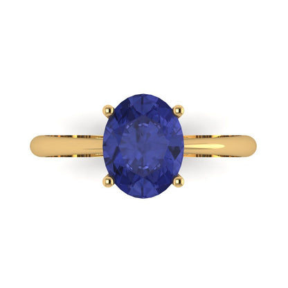 2 cttw Simulated Tanzanite Solitaire  Engagement Ring - Solid Yellow Gold (VVS1, Oval Cut,9x7mm)