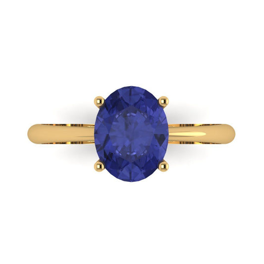 2 cttw Simulated Tanzanite Solitaire  Engagement Ring - Solid Yellow Gold (VVS1, Oval Cut,9x7mm)