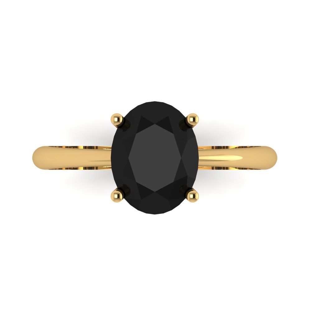 2 cttw Natural Onyx Solitaire  Engagement Ring - Solid Yellow Gold (VVS1, Oval Cut,9x7mm)
